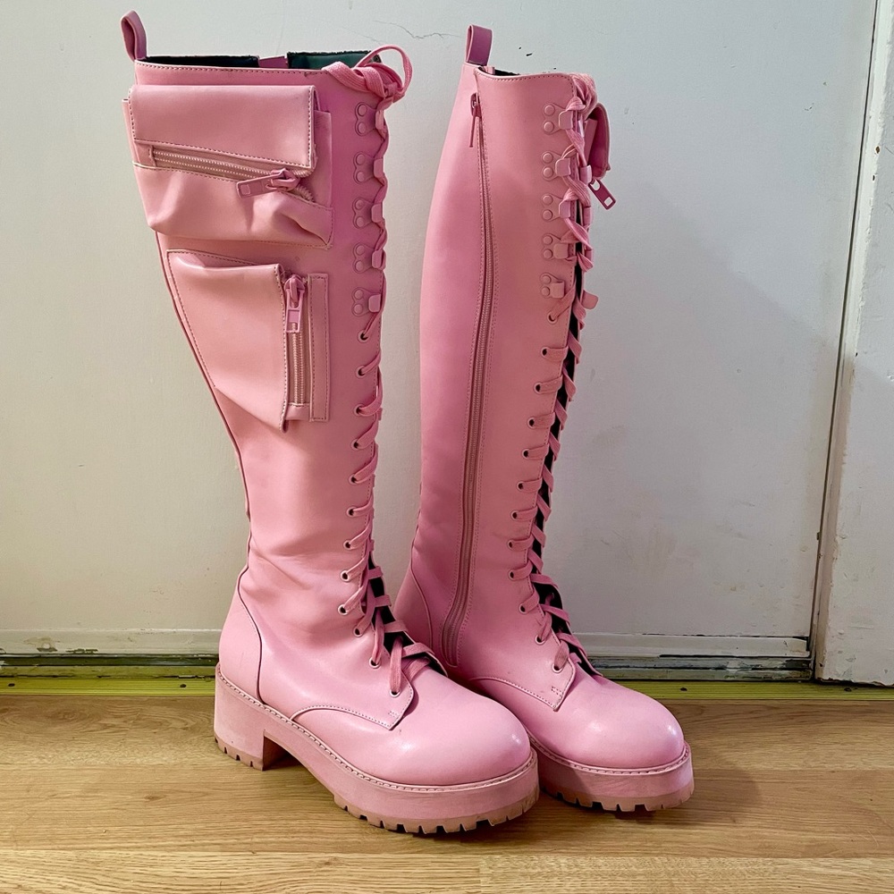 Dolls Kill Bubblegum Obsidian Pocket Combat Boots